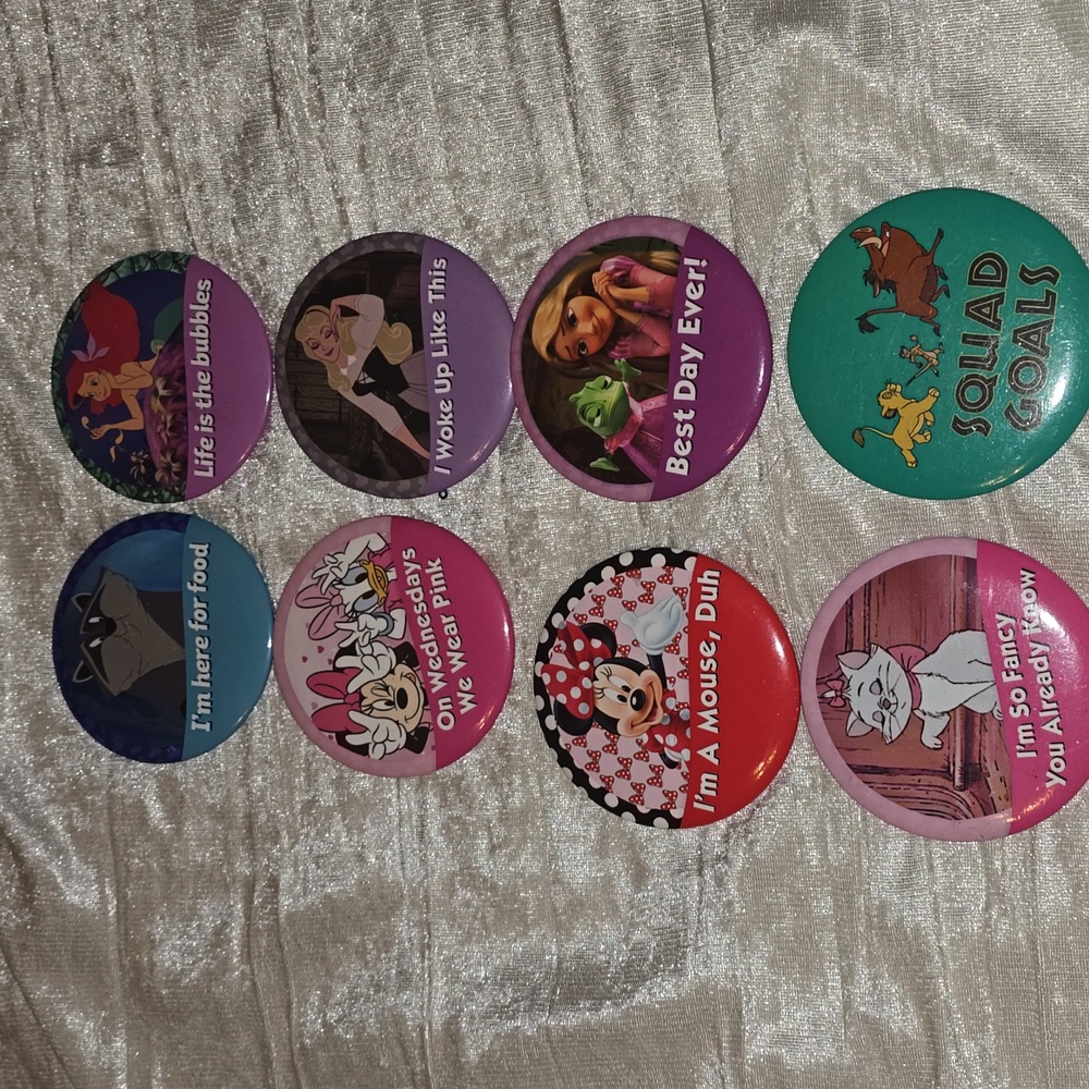 Disney Parks Pop Culture Buttons- Set of 8